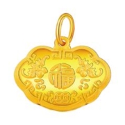 CBAI 菜百首饰 9AAP0693 儿童福字金锁足金吊坠 约2.05克