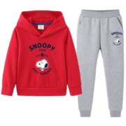 京东百亿补贴：SNOOPY史努比连帽卫衣女童套装儿童衣服男童中小大童休闲帽衫套装棉薄款 红色帽衫大星-灰裤 140cm