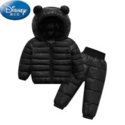 Disney 迪士尼 儿童羽绒服免洗耐脏小孩冬装衣服宝宝轻薄儿童羽绒外套男女 黑色（套装） 90cm