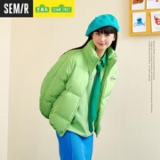 Semir 森马 冬季羽绒服女短款宽松立领刺绣保暖外套秋冬款女