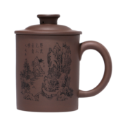 金镶玉 宜兴紫砂杯 原矿紫泥雕刻大容量水杯茶具办公杯 山水泡茶杯±450ml