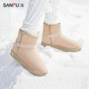 SANFU 三福 雪地靴女2023冬季新款加绒保暖短靴厚底靴子女东北棉鞋821917