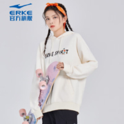 PLUS会员：ERKE 鸿星尔克 女款运动连帽卫衣 冰川白 XL