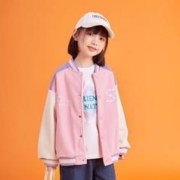 SESAME STREET 芝麻街女童加绒加厚棒球服外套秋冬款2023新款大童字母美式棒球服夹克 粉色 130cm