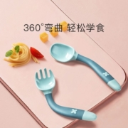 babycare宝宝学吃饭弯头叉勺套装辅食勺 婴儿训练勺 辅食餐具 珀尔里粉
