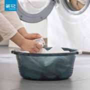 限移动端、京东百亿补贴：CHAHUA 茶花 脸盆塑料加厚把手防滑洗衣洗澡洗漱洗菜水果盆大中小可选 新款蓝灰色 小号32cm