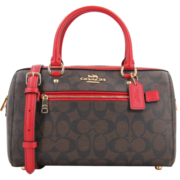 蔻驰（COACH）女士中号单肩手提包波士顿桶包深棕色/红色83607IMRVQ