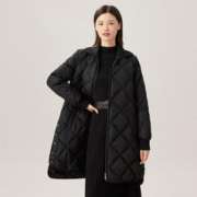 GIRDEAR 哥弟 真的好 纯色长袖菱格压纹中长羽绒服