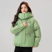 冰洁BENGEN 2023新款羽绒服女短款冬季可拆卸帽时尚条纹舒适保暖外套