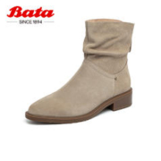 Bata 拔佳 2023冬商场新款褶皱软底牛仔堆堆靴AXG60DD3