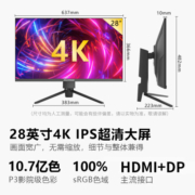 凡卡仕（RICRSS）28英寸4K超高清电脑显示器 10.7亿色 IPS广视角 家用办公 低蓝光不闪屏 三边微边液晶屏幕
