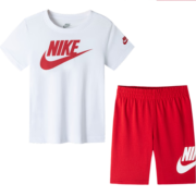 NIKE耐克小童装男女童纯棉舒适短袖套装2023夏季新款短袖T恤短裤2件套 学院红 130/64(7)
