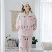 乔月 月子服冬季产后哺乳睡衣秋冬加厚法兰绒女孕妇喂奶家居服冬 浅粉小兔 L码