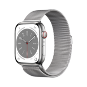 Apple Watch Series 8 智能手表GPS+蜂窝款41毫米银色不锈钢表壳银色米兰尼斯表带eSIM手表 S8 MNJ93CH/A