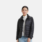 闺园 羽绒服女短款时尚简约立领休闲纯色保暖外套 黑色