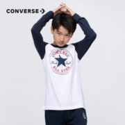 Converse 匡威儿童装男童长袖t恤春秋款纯棉打底衫中大童女孩圆领套头上衣 纯白色-插肩袖-纯棉 120(6)cm