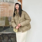 TANBOER 坦博尔 羽绒服女时尚立领短款泡芙保暖韩版外套TD236350 椰壳咖 165/88A