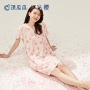 顶瓜瓜 女睡裙全棉印花夏季短袖家居裙纯棉宽松版睡裙顶呱呱正品
