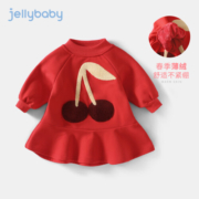 JELLYBABY【加绒樱桃印花裙子】2023年冬季新款儿童女童连衣裙 大红 90