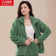 红豆居家 珊瑚绒睡衣女秋冬加厚保暖立领家居服套装甜美可外穿外套