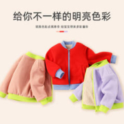真维斯 儿童撞色款新年拜年服宝宝加绒短外套红色拉链开衫洋气衣服