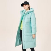 A21 冬季女装连帽休闲中长款棉服厚显瘦直筒毛领韩版外套 粉青蓝 L