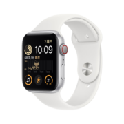 Apple Watch SE 2022款智能手表GPS + 蜂窝款44毫米银色铝金属表壳 白色运动型表带 eSIM健康手表 MNQ33CH/A