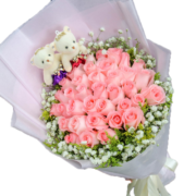 领香 鲜花速递33朵香槟玫瑰花束送老婆生日礼物女友表白全国同城配送 19朵粉玫瑰向日葵—公主