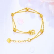 限移动端：BECOS 珠宝 黄金手链女 足金999光面圆珠环环相扣心形尾链 七夕送女友 5.4克