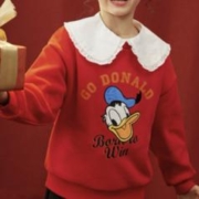 迪士尼 Disney baby DB131AA11 女童加绒圆领卫衣 新年红 120cm