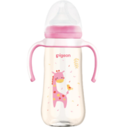 贝亲（Pigeon）ppsu奶瓶 婴儿宽口径彩绘奶瓶带手柄大容量330ml 粉色长颈鹿LL奶嘴（9个月以上）