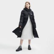FILA 斐乐 情侣款运动羽绒服男女同款休闲保暖连帽长款羽绒服