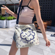 青妮美 帆布包包女斜挎包学生大容量双肩包女韩版手拎简约补习单肩手提袋