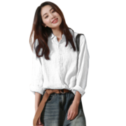子牧棉麻2023秋装 女文艺百搭POLO衬衣小众宽松显瘦长袖衬衫8665清73 暖粉色 M(建议100斤以内)