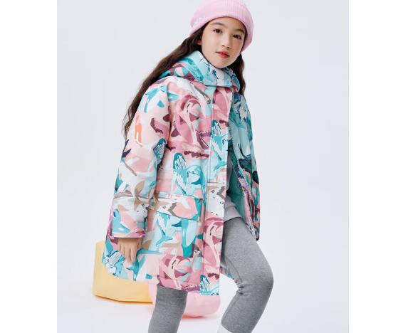 巴拉巴拉女童装棉服秋冬中大童拼接外套中长款连帽外套