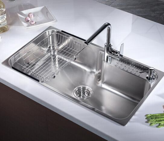 科勒（KOHLER）304不锈钢加厚水槽洗碗池台上台下洗菜盆水龙头套装 23684单槽+21368龙头
