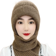 浩冠 帽子女秋冬季时尚帽子围巾一体 卡其 1件