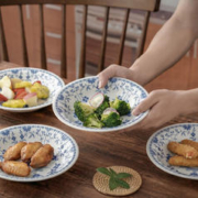 美浓烧 日式陶瓷餐具线唐草8.5英寸餐盘套装礼盒菜盘家用日本进口 吉祥唐草纹8.5英寸盘5入礼盒 【21.0cm