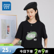 JEANSWEST 真维斯 男女同款2023秋季新款纯棉短袖T恤休闲针织上衣圆领印花YU 黑色2010 175/96A/M