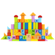 Hape80粒桶装数字木质积木儿童字母早教大颗粒积木男孩女孩拼搭玩具