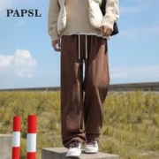 PAPSL 灯芯绒裤子男秋冬款加绒冬季厚款运动男裤咖色休闲长裤新款
