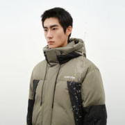 太平鸟女装 太平鸟男装连帽羽绒服男冬季潮流拼色外套 咖绿色（阔型) L