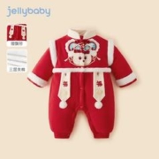 JELLYBABY 婴儿冬装连体衣新生儿洋气满月服保暖冬款爬服八个月宝宝夹棉哈衣 红色 73cm