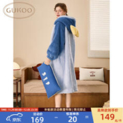 GUKOO 果壳 睡衣女睡袍冬款珊瑚绒睡衣女士家居服保暖连帽蝴蝶结睡袍冬