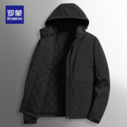 罗蒙棉服男款2023新款冬季青年防泼水宽松休闲棉衣连帽爸爸装外套