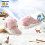Skechers斯凯奇靴子女宝宝雪地靴冬女童加绒短靴时尚革面幼童棉靴664194N 浅粉色 /LTPK 22码