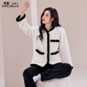汀伊兰 品牌睡衣女秋冬长毛绒加厚保暖简约可外穿家居服小香风套装