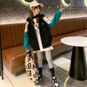 啪吡熊（PAPIBEAR）2023女童冬季加绒加厚中大童上衣儿童加绒外套 绿色-加绒 120