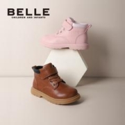 BeLLE 百丽 儿童靴子男女宝宝短靴冬季防滑加绒保暖英伦风百搭棉靴马丁靴