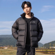 京东百亿补贴：李宁 羽绒服男冬季 潮流短款保暖加厚外套 情侣款 标准黑